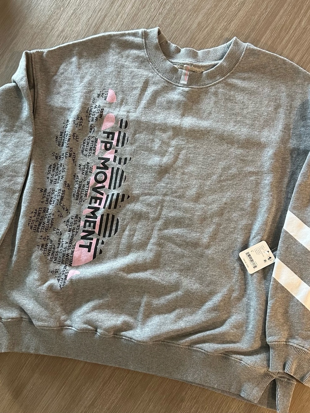 FP Movement Free People All Star Sweatshirt Gray Graphic Striped Sleeve S NWT